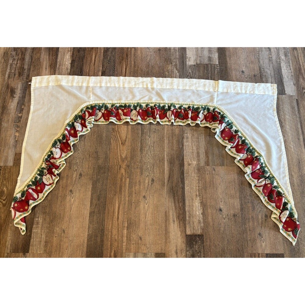 VTG Apple Swag Valance Curtain Kitchen Green Red Country Cottage
